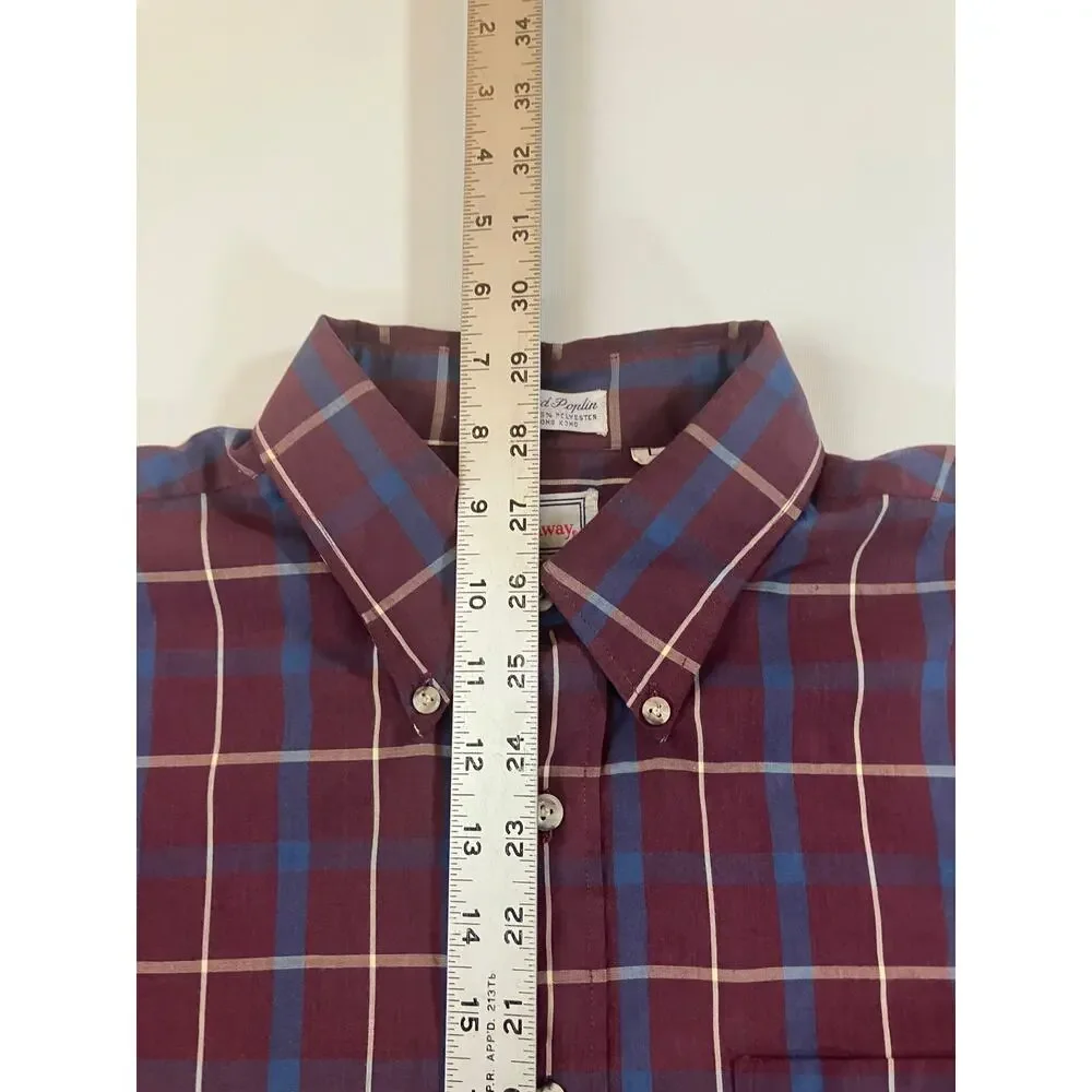 Vintage Hathaway Philadelphia Poplin Shirt Men L Plaid Made Hong Kong Button Up